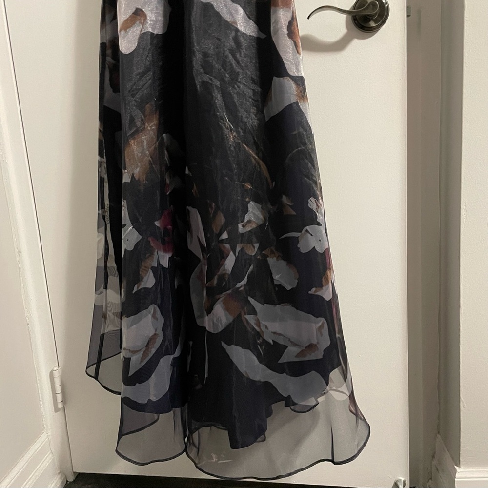 Navy High-Low Dress with large Floral Detail 6 - Picture 6 of 8